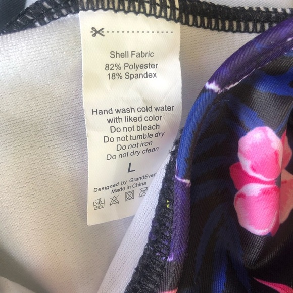 Enjoy the Sunshine New Floral & Stripe High Waisted Cut Out One Piece Swimsuit L - Picture 4 of 5